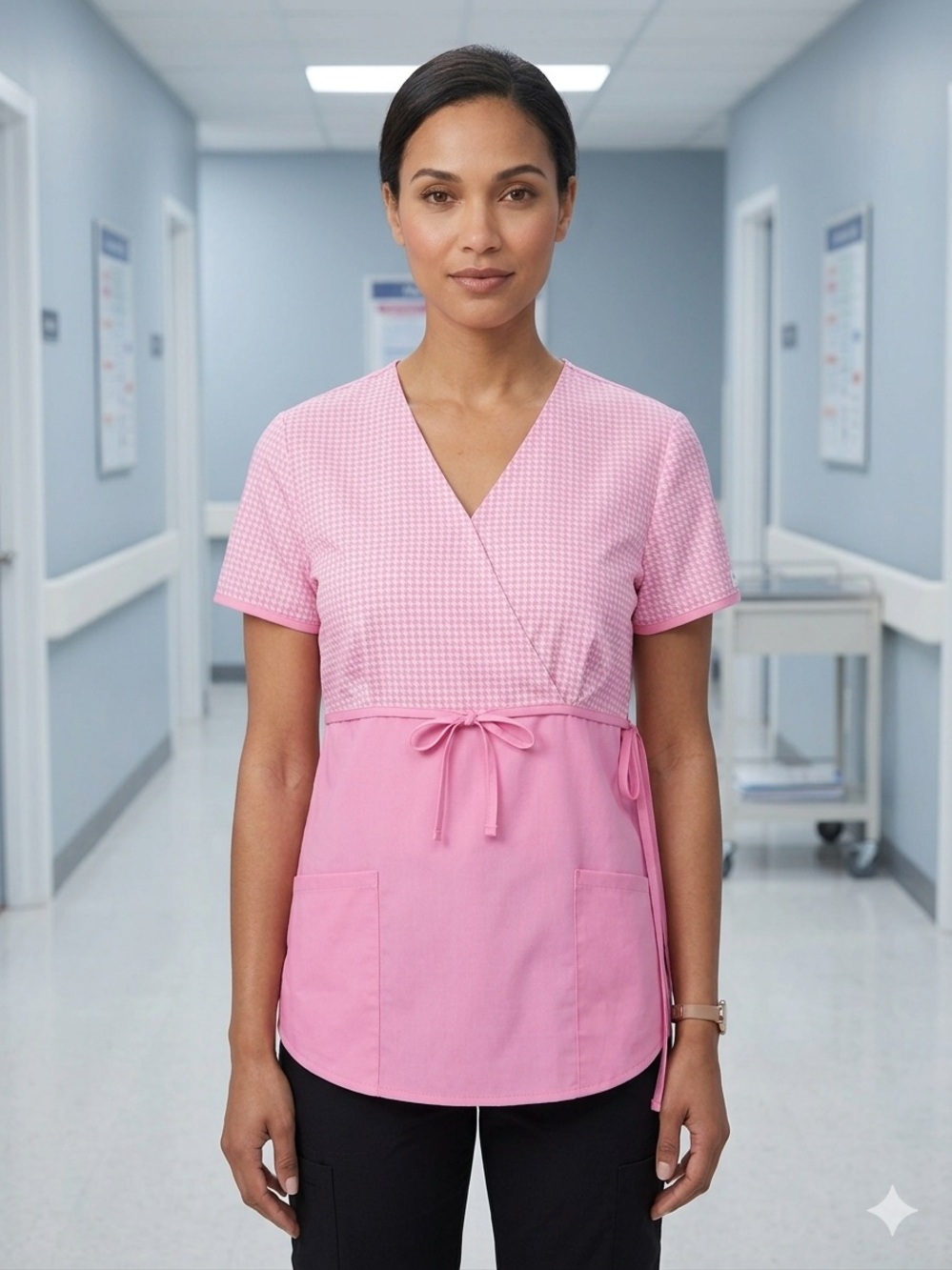 Take 50% OFF- SB Scrubs Pink Women's Wrap-Style Top with Pockets, Size-XL